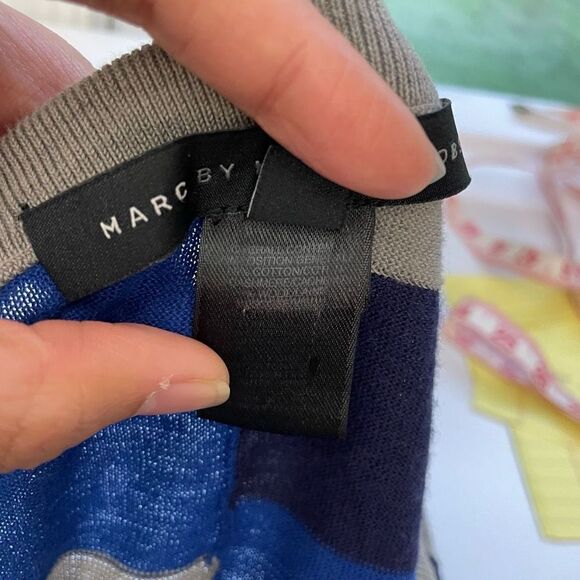 MARC by MARC Jacobs Blue Striped Soft Cashmere Knit pullover Sweater size XS - Picture 7 of 8